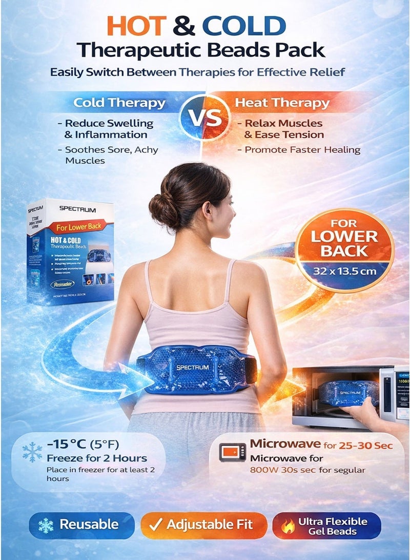Spectrum Hot & Cold Therapeutic Gel Beads Pack for Lower Back Pain Relief 32 x 13.5 cm – Reusable Adjustable Waist Wrap Brace with Velcro Strap – Heat & Cold Therapy Ice Pack for Lumbar Support, Muscle Strain, Arthritis, Sports Injury, Swelling, Inflammation & Post Workout Recovery - Image 2