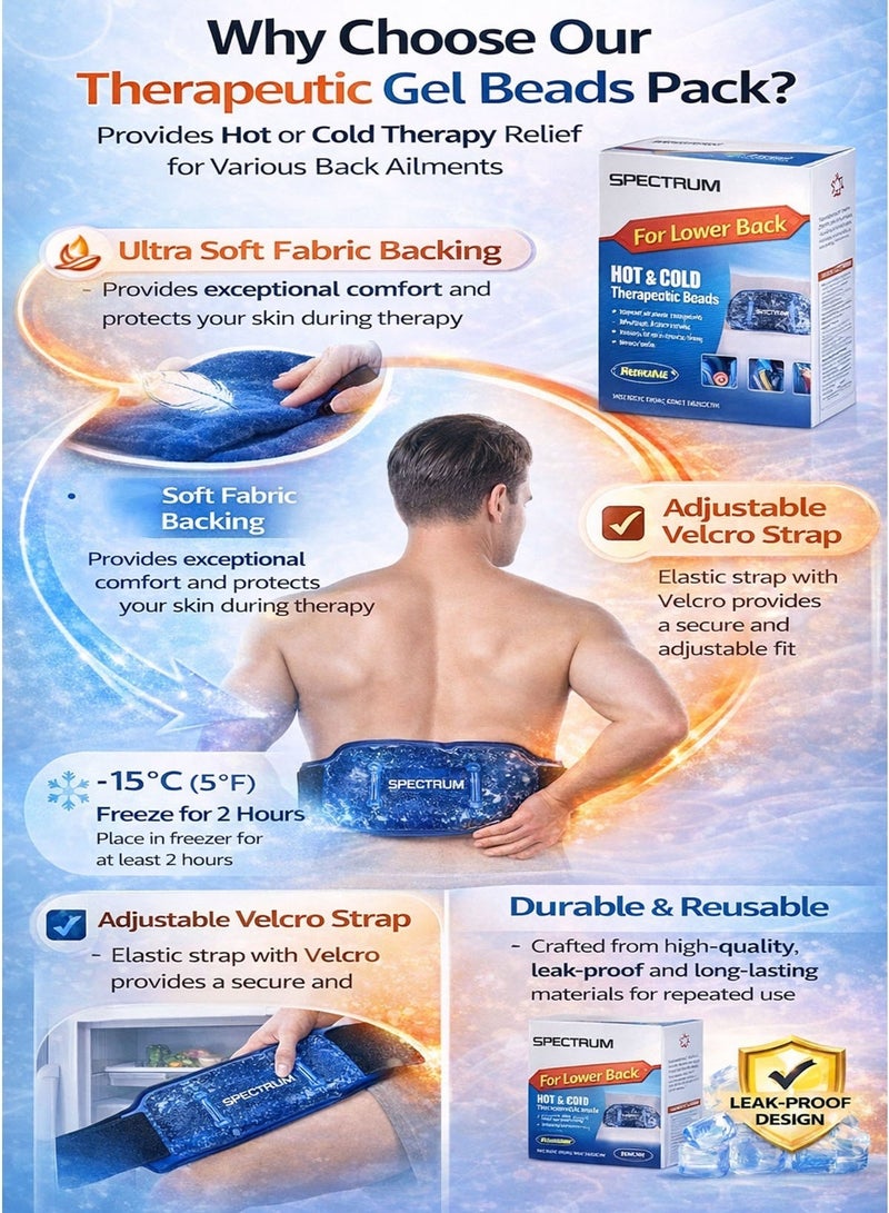 Spectrum Hot & Cold Therapeutic Gel Beads Pack for Lower Back Pain Relief 32 x 13.5 cm – Reusable Adjustable Waist Wrap Brace with Velcro Strap – Heat & Cold Therapy Ice Pack for Lumbar Support, Muscle Strain, Arthritis, Sports Injury, Swelling, Inflammation & Post Workout Recovery - Image 3