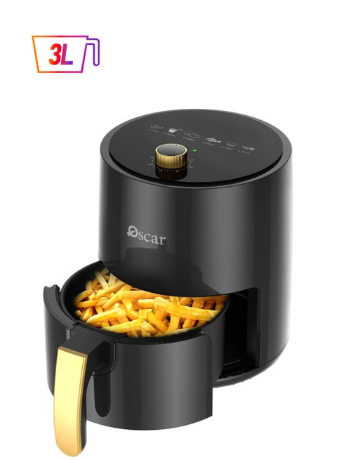 OSCAR | Hand Control Air Fryer | Model: OAF3LMCB | Foods with Less Oil | Rapid Air Recycling Technology | Even Cooking | Easy-to-Use Controls | Compact Design 3 Liters Capacity