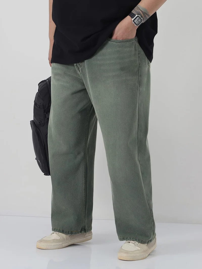 Urbano Plus Men's Grey Loose Baggy Fit Heavy Washed Jeans Non-Stretchable