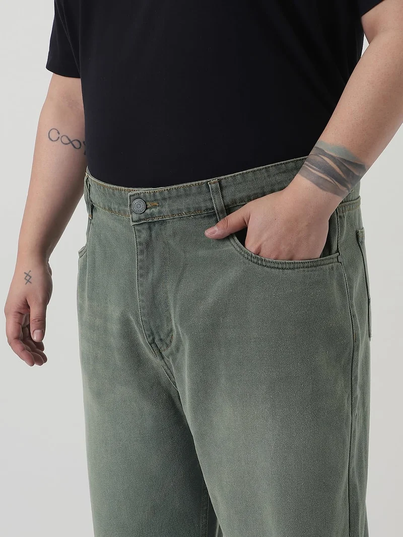 Urbano Fashion  Urbano Plus Men's Grey Loose Baggy Fit Heavy Washed Jeans Non-Stretchable  | Best Price UAE