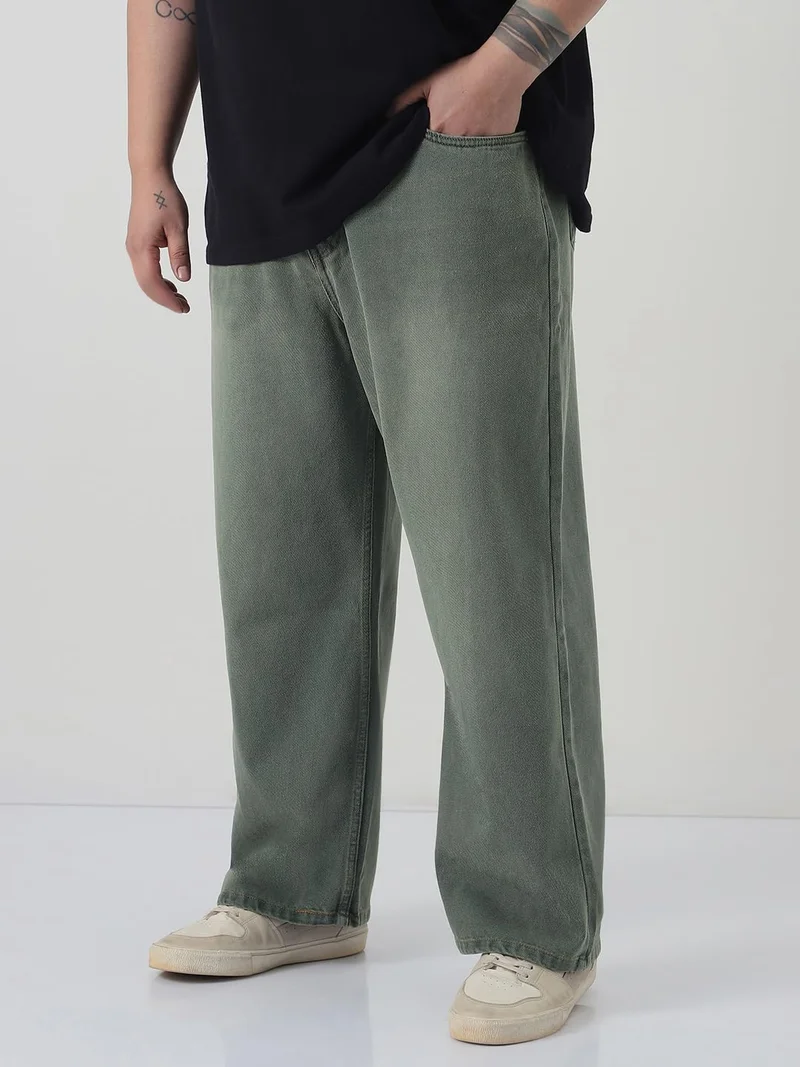Urbano Fashion  Urbano Plus Men's Grey Loose Baggy Fit Heavy Washed Jeans Non-Stretchable  | Best Price UAE