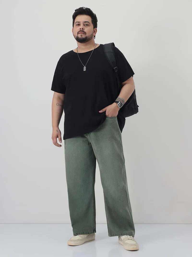 Urbano Fashion  Urbano Plus Men's Grey Loose Baggy Fit Heavy Washed Jeans Non-Stretchable  | Best Price UAE