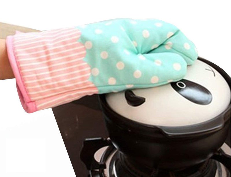 GreenFist Set of Two Oven Mitts | Heat Resistant Cotton Kitchen Pot Holder [Decorative Kitchen Oven Mitt] Oven Glove | Kitchen Mitts (Dotted Blue) - Image 2