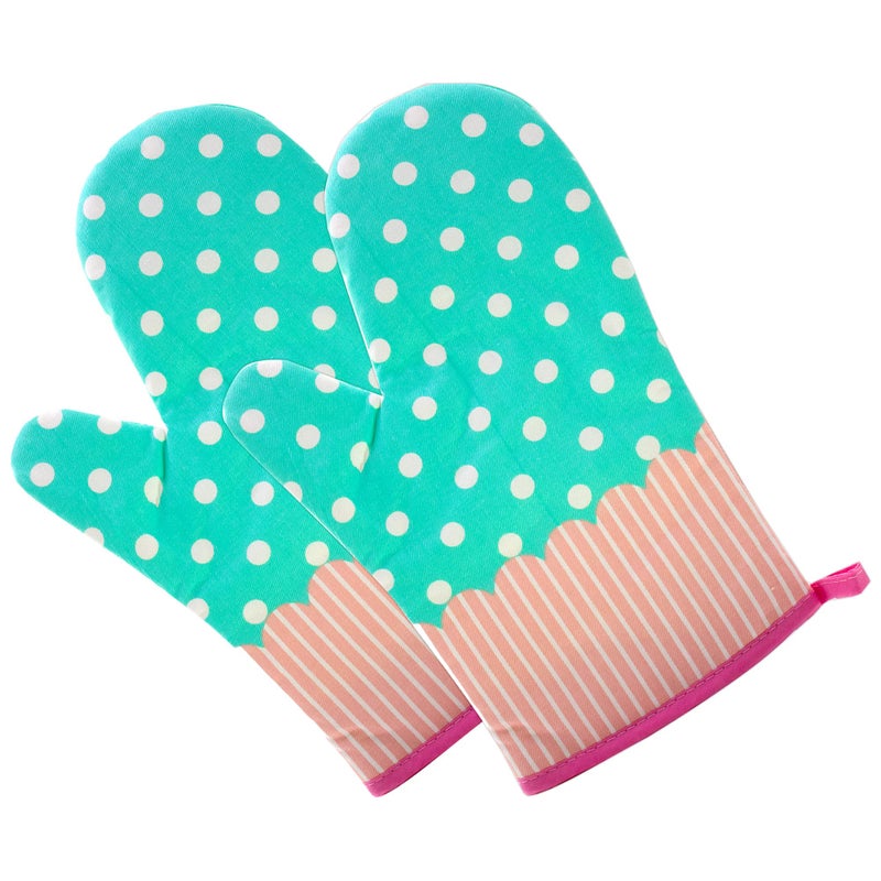 GreenFist Set of Two Oven Mitts | Heat Resistant Cotton Kitchen Pot Holder [Decorative Kitchen Oven Mitt] Oven Glove | Kitchen Mitts (Dotted Blue) - Image 1
