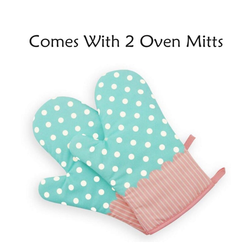 GreenFist Set of Two Oven Mitts | Heat Resistant Cotton Kitchen Pot Holder [Decorative Kitchen Oven Mitt] Oven Glove | Kitchen Mitts (Dotted Blue) - Image 5