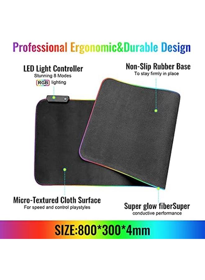SKY-TOUCH Gaming Mouse Pad Extra Large Soft Led Extended Mouse Pad 10 Lighting Modes Anti Slip Rubber Base Computer Keyboard Mat Black Grb Mouse - Image 3