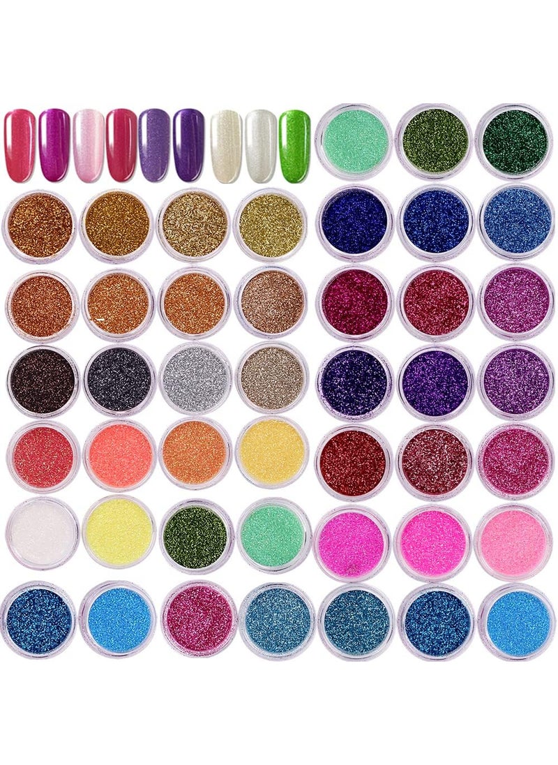 BASEMMAHER Holographic Nail Glitter 45 Jars Holo Laser Superfine Cosmetic Festival Powder Nail Pigment for Tumblers, Arts and Craft Glitter, Iridescent Glitter for Body Nail Face Hair Eyeshadow Makeup 