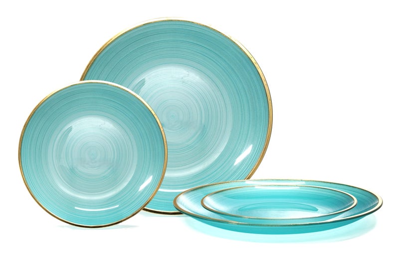 OCCASIONS FINEST PLASTIC TABLEWARE " OCCASIONS " 50 Plates Pack (25 Guests)-Wedding Party Disposable Plastic Plate Set -25 x 10'' Dinner + 25 x 7'' Salad & Dessert plates (Belize in Aqua & Gold) - Image 1