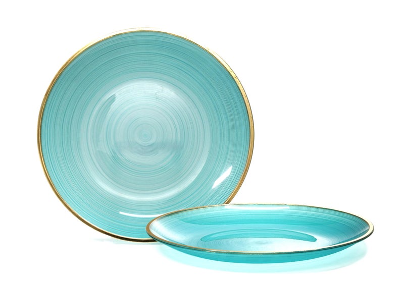 OCCASIONS FINEST PLASTIC TABLEWARE " OCCASIONS " 50 Plates Pack (25 Guests)-Wedding Party Disposable Plastic Plate Set -25 x 10'' Dinner + 25 x 7'' Salad & Dessert plates (Belize in Aqua & Gold) - Image 3