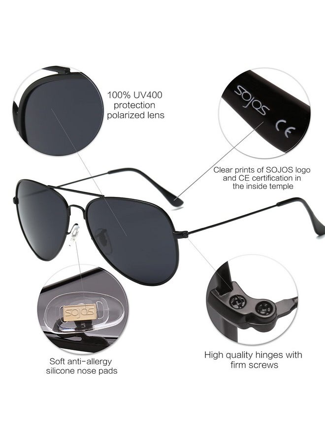 Sojos Classic Aviator Polarized Sunglasses For Men Women Vintage Retro Style,Black/Grey,62Mm  - Image 4