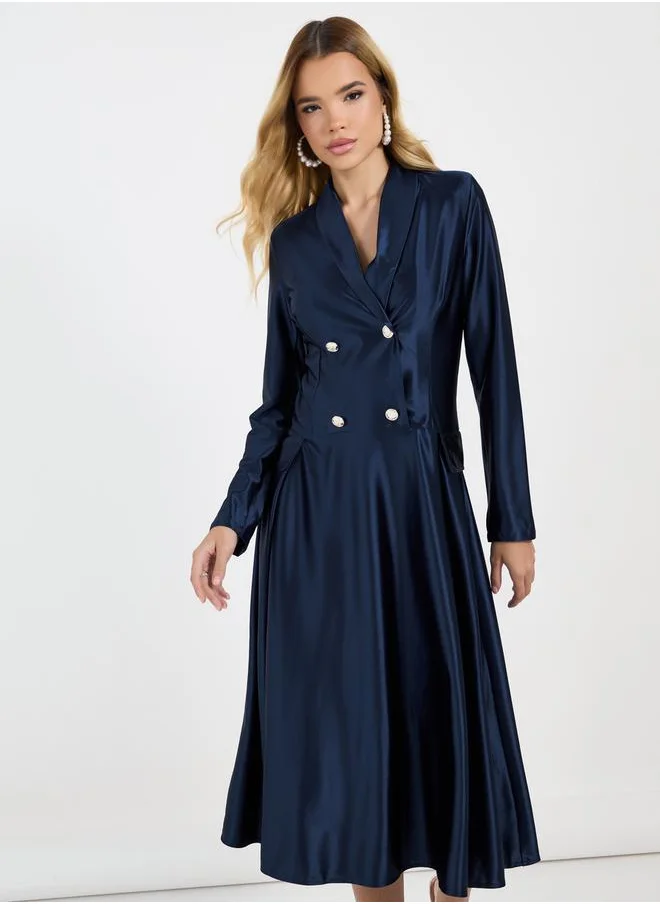 Styli Notch Collar Double Breasted Blazer Midi Dress