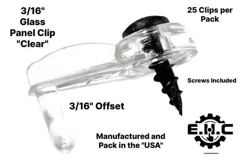 EHC Glass Cabinet Panel Retainer Clips with Screws 25 Clips (Choose Your Offset and Color) by E.H.C. (Clear, 3/16 Inset) - Image 2