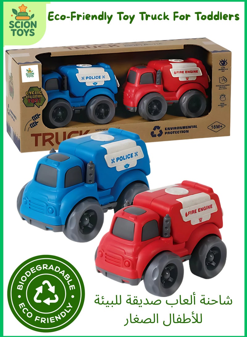 Scion Toys Eco-Friendly Toddler Toys Cars Set for 1-4 Year Old Boys & Girls – Push and Go Police Truck & Fire Truck Toy Set | BPA PVC Phthalate Free | Outdoor & Travel Car Toys | Kids Birthday Gift UAE - Image 1