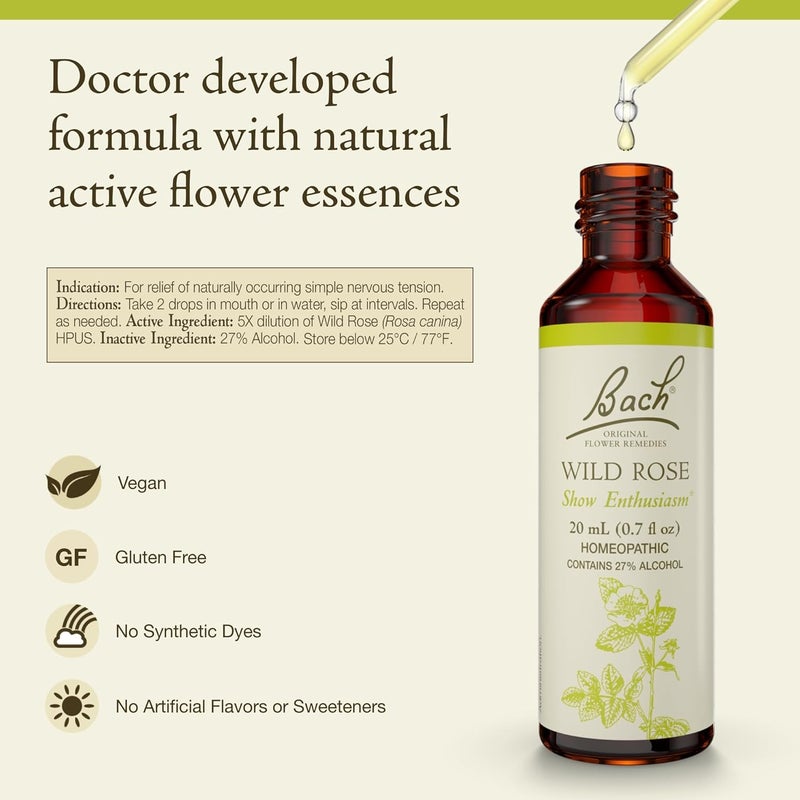 Bach علاج باخ الأصلي لزهور الورد البري - 20 مل قطارة هوميوباتية للحمس - Image 2