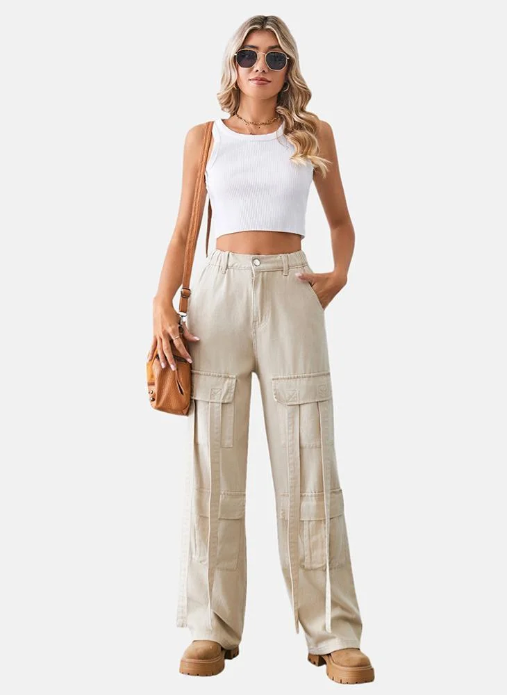 يونيكي Beige Regular Fit Mid Rise Plain Cargo Pant