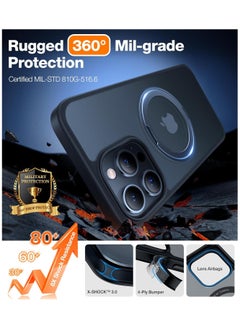 TORRAS 360°Rotatable Magnetic Ring for iPhone 15 Pro Max Case, Fit for MagSafe with Stand & Ring Holder, [Mil-Grade Shockproof Translucent Back for iPhone 15 ProMax Case Ostand Pro, Black  - Image 3