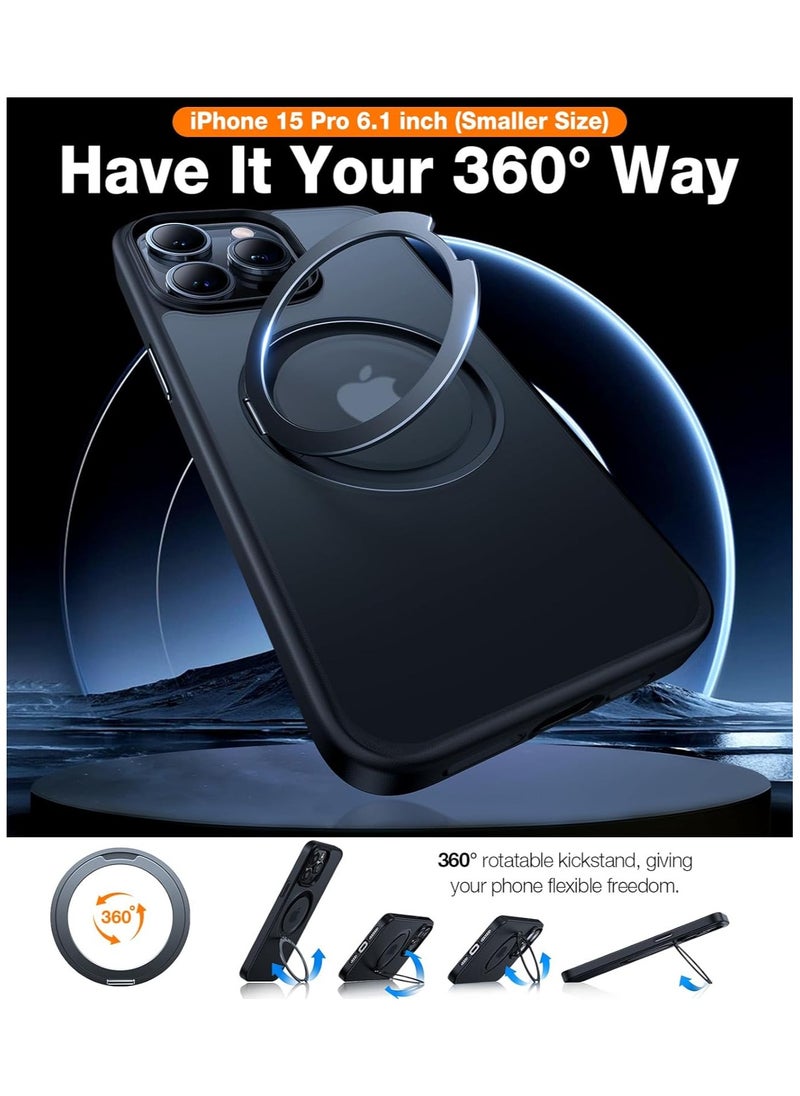 TORRAS - 360°Rotatable Magnetic Ring for iPhone 15 Pro Max Case, Fit for MagSafe with Stand & Ring Holder, [Mil-Grade Shockproof Translucent Back for iPhone 15 ProMax Case Ostand Pro, Black - Image 1