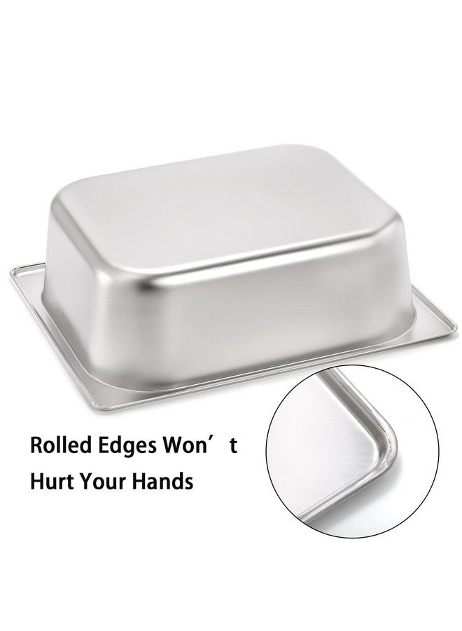 TOPZEA TOPZEA 4 Pack Half Size Hotel Pans, 1/2 Size 4" Deep Stainless Steel Steam Table Pan Catering Food Pan Chafing Dishes Dinner Buffet Server Breading Tray Batter Bowl for Food Prep, Breading, Restaurant  - Image 4
