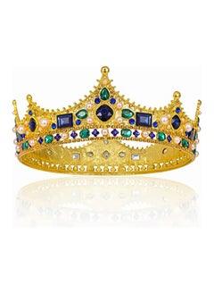 Gold King Crowns for Men Baroque Vintage Rhinestone Crystal Crown Men's Full Kings Crown for Theater Prom Party Role Play