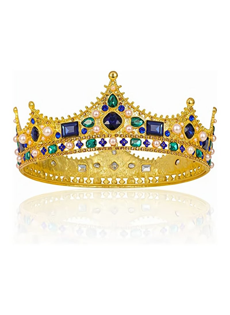 KASTWAVE - Gold King Crowns for Men Baroque Vintage Rhinestone Crystal Crown Men's Full Kings Crown for Theater Prom Party Role Play - Image 1