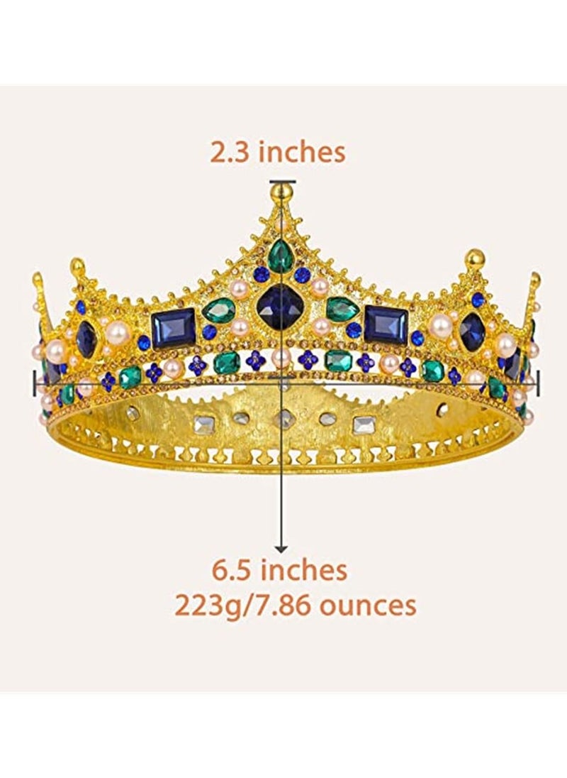 KASTWAVE - Gold King Crowns for Men Baroque Vintage Rhinestone Crystal Crown Men's Full Kings Crown for Theater Prom Party Role Play - Image 1