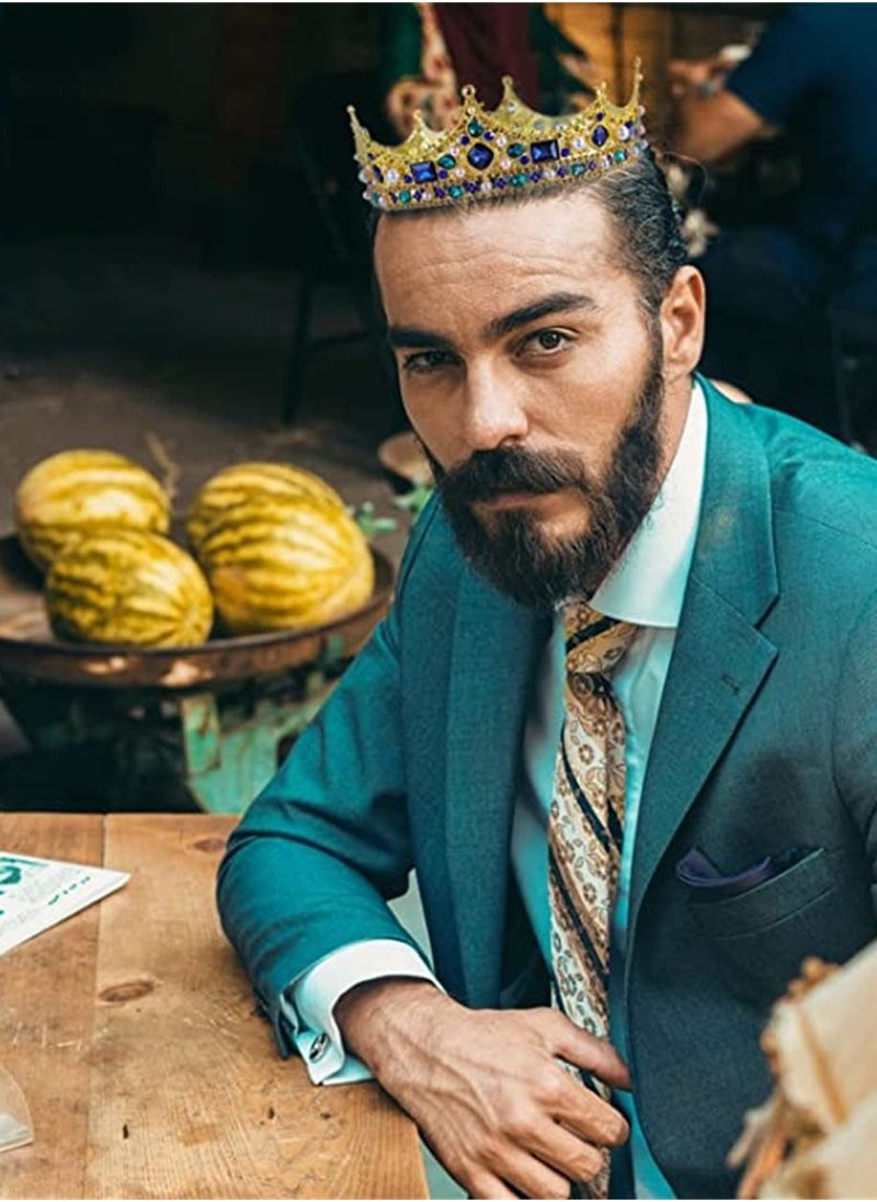 KASTWAVE - Gold King Crowns for Men Baroque Vintage Rhinestone Crystal Crown Men's Full Kings Crown for Theater Prom Party Role Play - Image 1