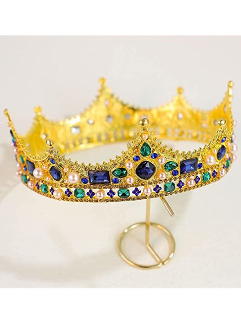 KASTWAVE - Gold King Crowns for Men Baroque Vintage Rhinestone Crystal Crown Men's Full Kings Crown for Theater Prom Party Role Play - Image 1