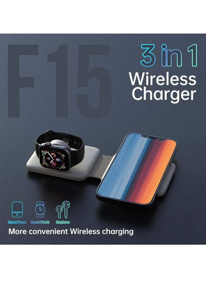 KASTWAVE Wireless Charging, Magnetic Foldable Charging Pad Portable Wireless Chargers 3 in 1, Qi Fast Wireless Charging Station Compatible with iPhone 14/13/12/SE/11/XS/8, Samsung, for Air Pods Pro, iWatch - Image 2