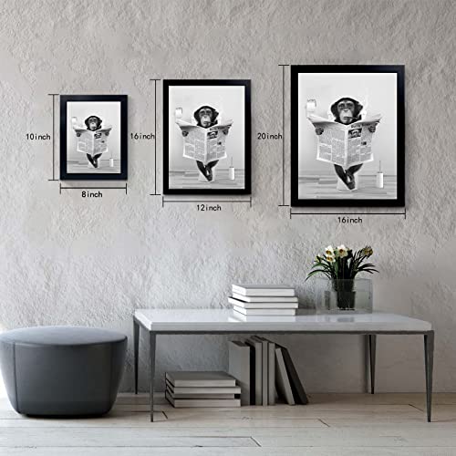 LUDUHU Funny Monkey Framed Wall Art in Bathtub,Black and White Canvas Monkey Wall Art Prints Farmhouse Bathroom Decor,Humor Animals Bathroom Painting Canvas Rustic Style Artwork(12"x16", Framed) - Image 5