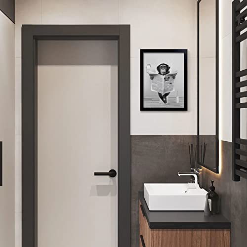 LUDUHU Funny Monkey Framed Wall Art in Bathtub,Black and White Canvas Monkey Wall Art Prints Farmhouse Bathroom Decor,Humor Animals Bathroom Painting Canvas Rustic Style Artwork(12"x16", Framed) - Image 2