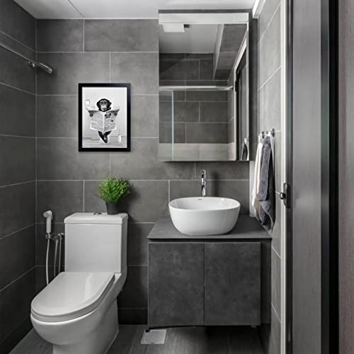 LUDUHU Funny Monkey Framed Wall Art in Bathtub,Black and White Canvas Monkey Wall Art Prints Farmhouse Bathroom Decor,Humor Animals Bathroom Painting Canvas Rustic Style Artwork(12"x16", Framed) - Image 3