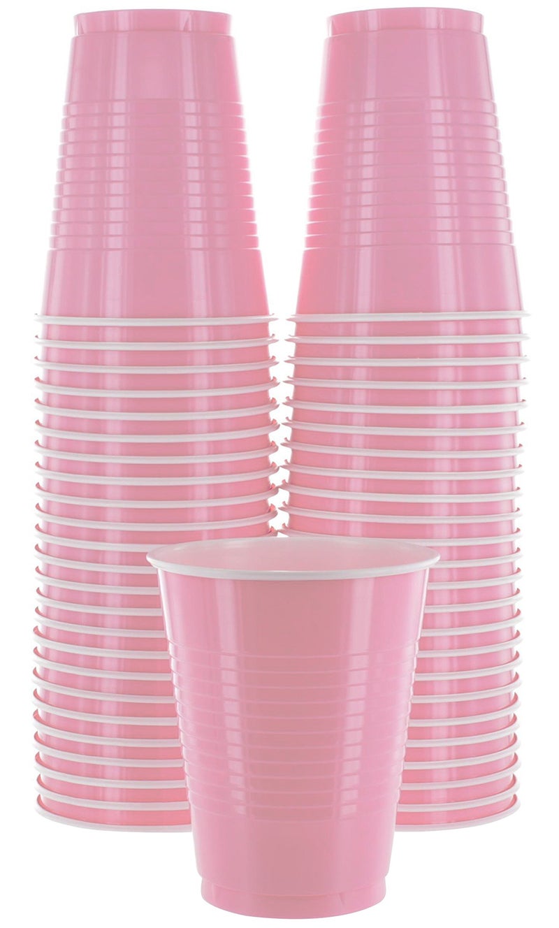 Amcrate Disposable Plastic Cups Pink Colored Plastic Cups 18Ounce Plastic Party Cups Strong and Sturdy Disposable Cups for Party Wedding Christmas Halloween Party Cup 50 Pack