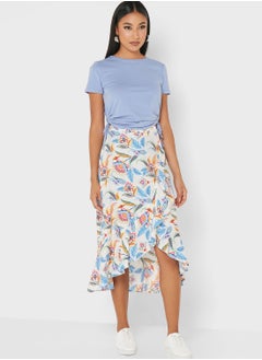 Floral Print Ruffle Detail Skirt