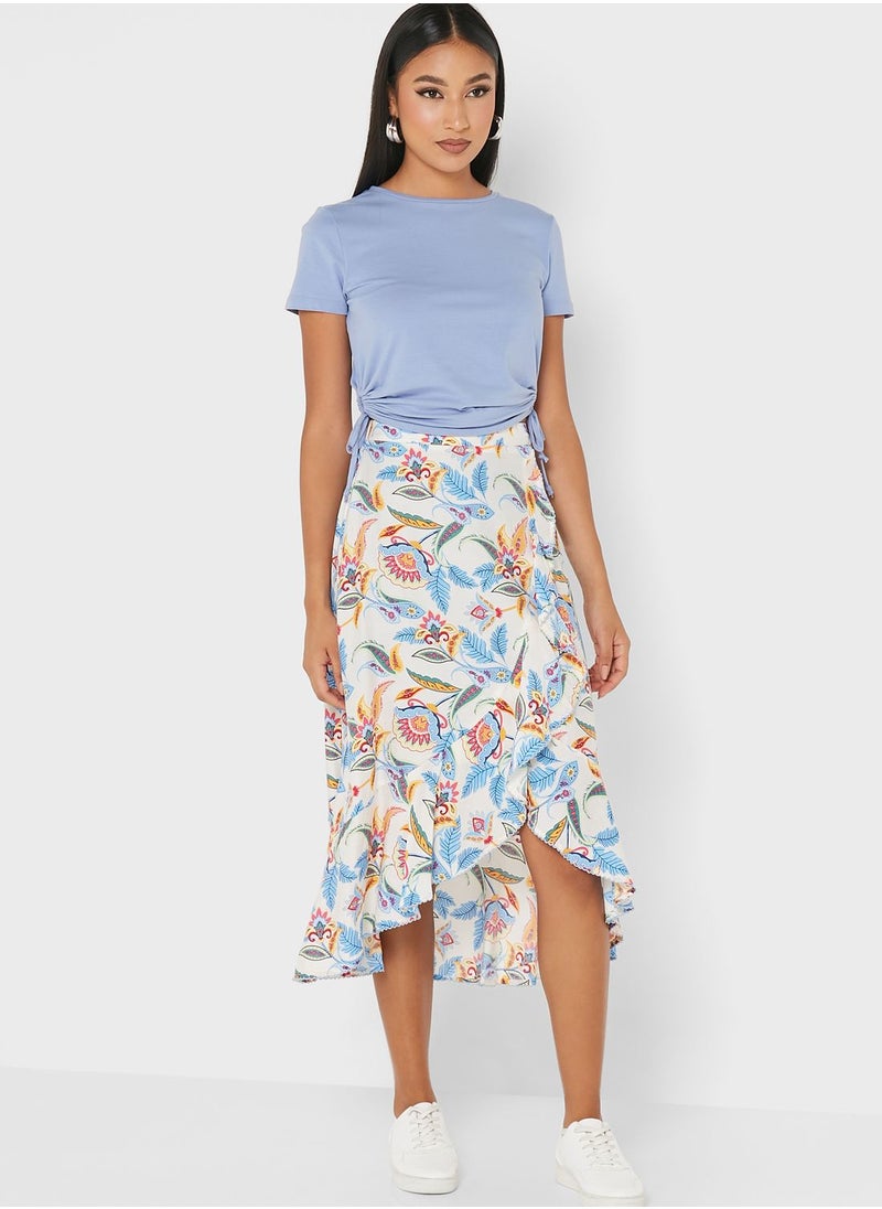 YAS - Floral Print Ruffle Detail Skirt - Image 1