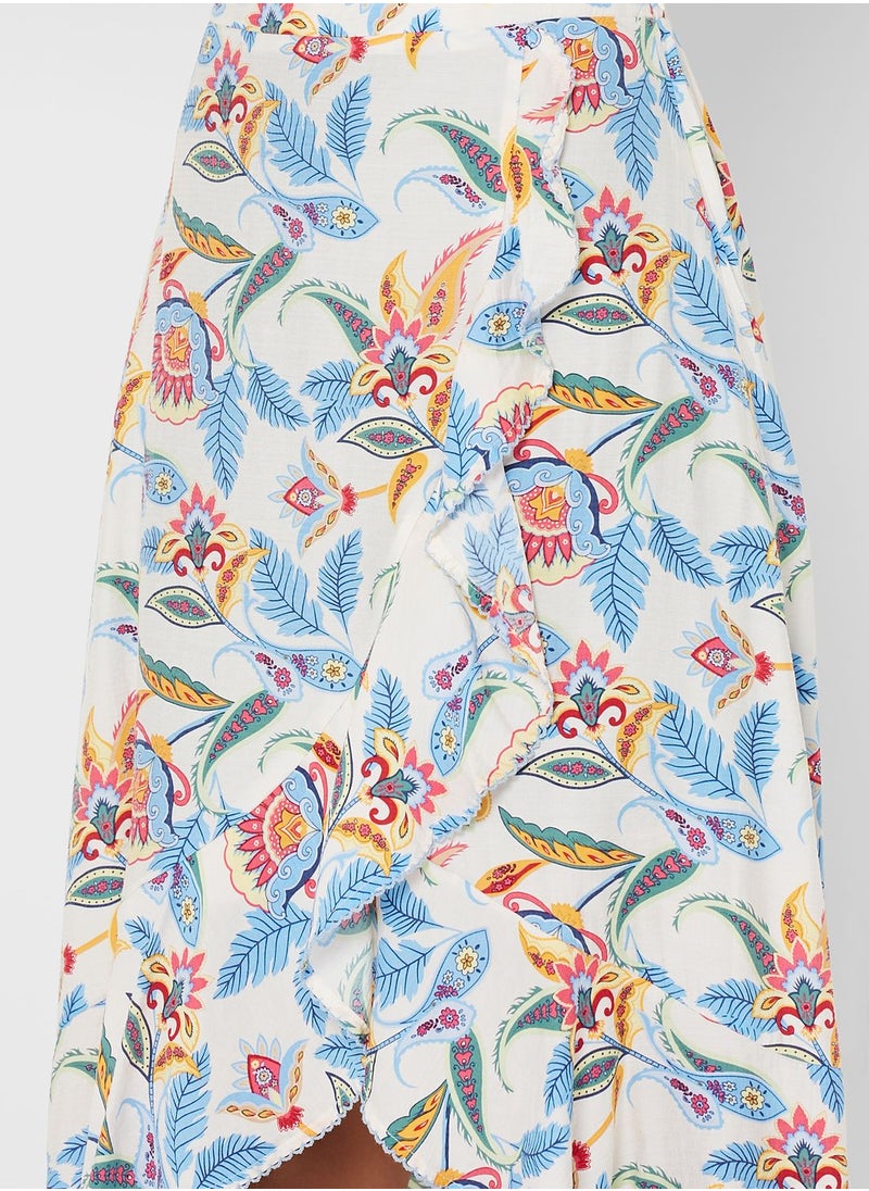 YAS - Floral Print Ruffle Detail Skirt - Image 1