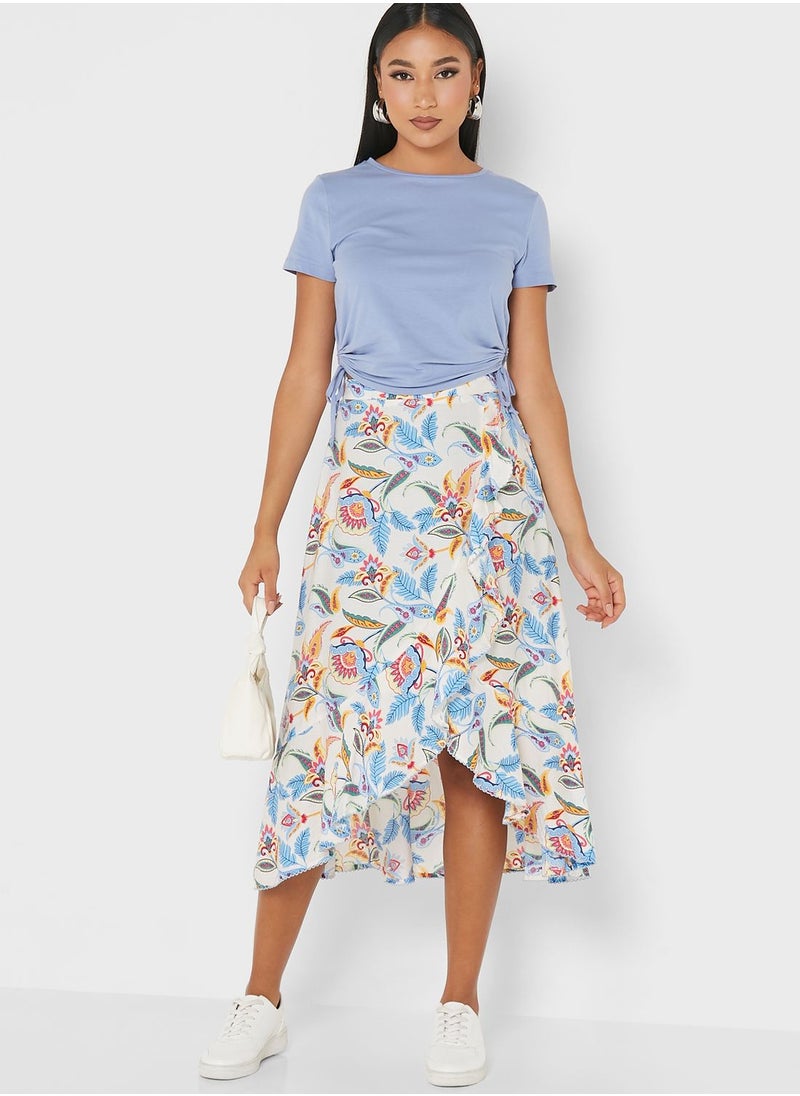 YAS - Floral Print Ruffle Detail Skirt - Image 1