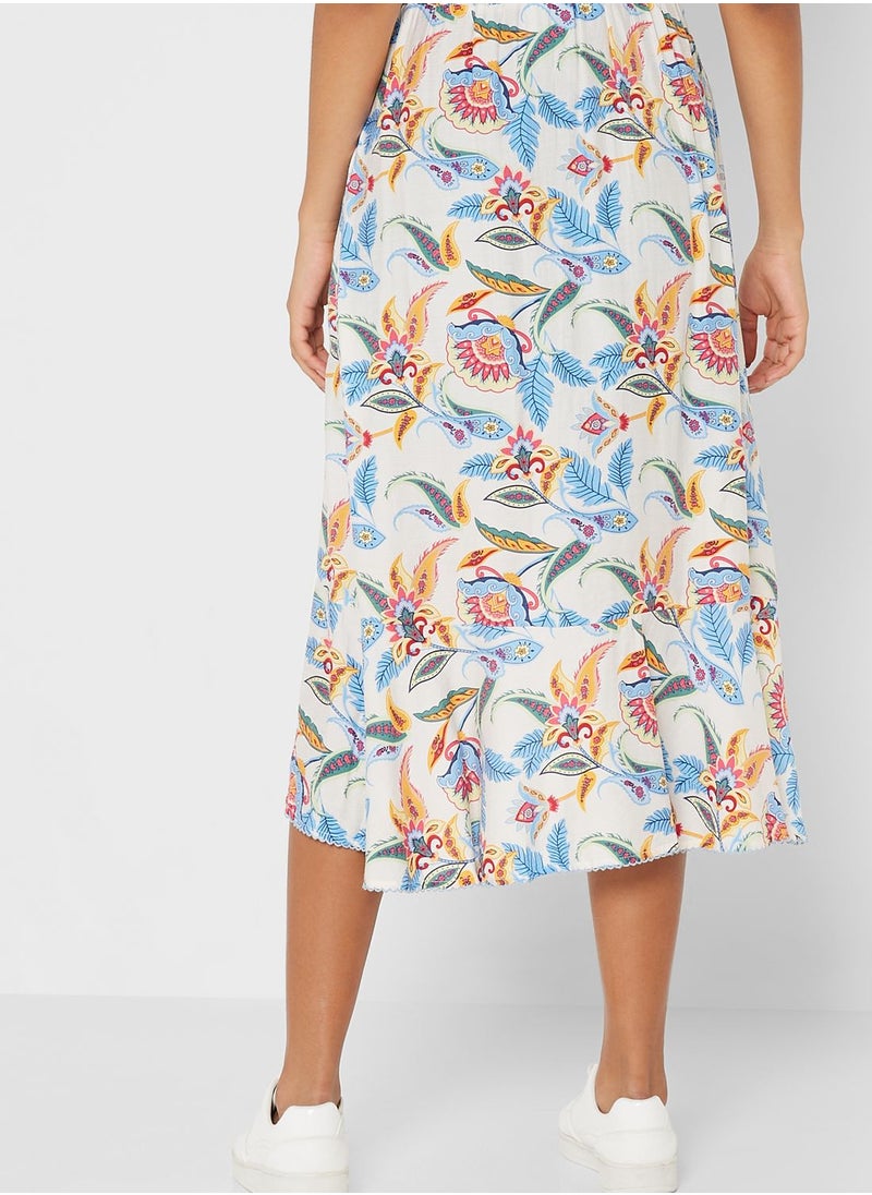 YAS - Floral Print Ruffle Detail Skirt - Image 1