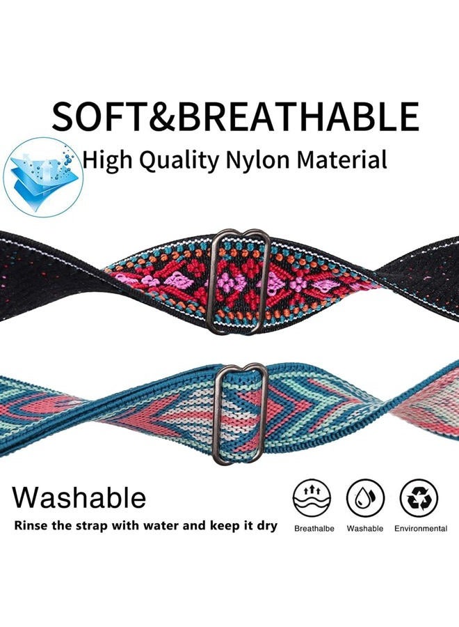 Abanen 2 Pack Elastic Bands for Fitbit Charge 6 / Charge 5, Soft Nylon Stretchy Embroidery Loop Breathable Wristband Strap with Adjustable Clasp for Charge 5 Advanced Tracker (Blue Pink- Red Orange) - Image 4