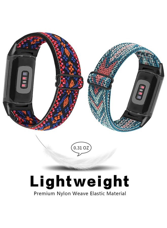 Abanen 2 Pack Elastic Bands for Fitbit Charge 6 / Charge 5, Soft Nylon Stretchy Embroidery Loop Breathable Wristband Strap with Adjustable Clasp for Charge 5 Advanced Tracker (Blue Pink- Red Orange) - Image 3