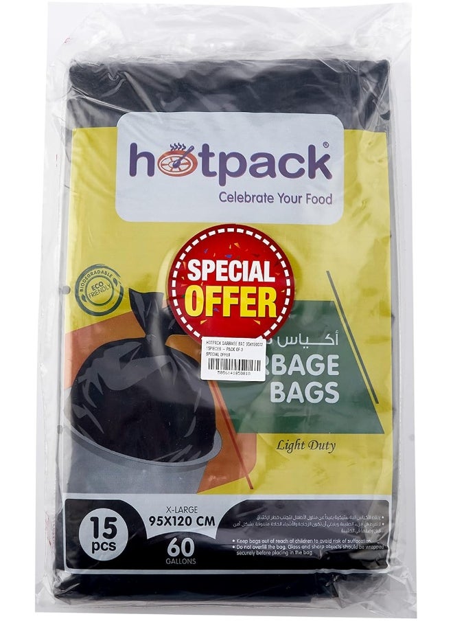 Hotpack Hotpack Garbage Bag 95x120cm, 60 Gallon, 15 Pieces, Pack of 3 45 Bags  - Image 1