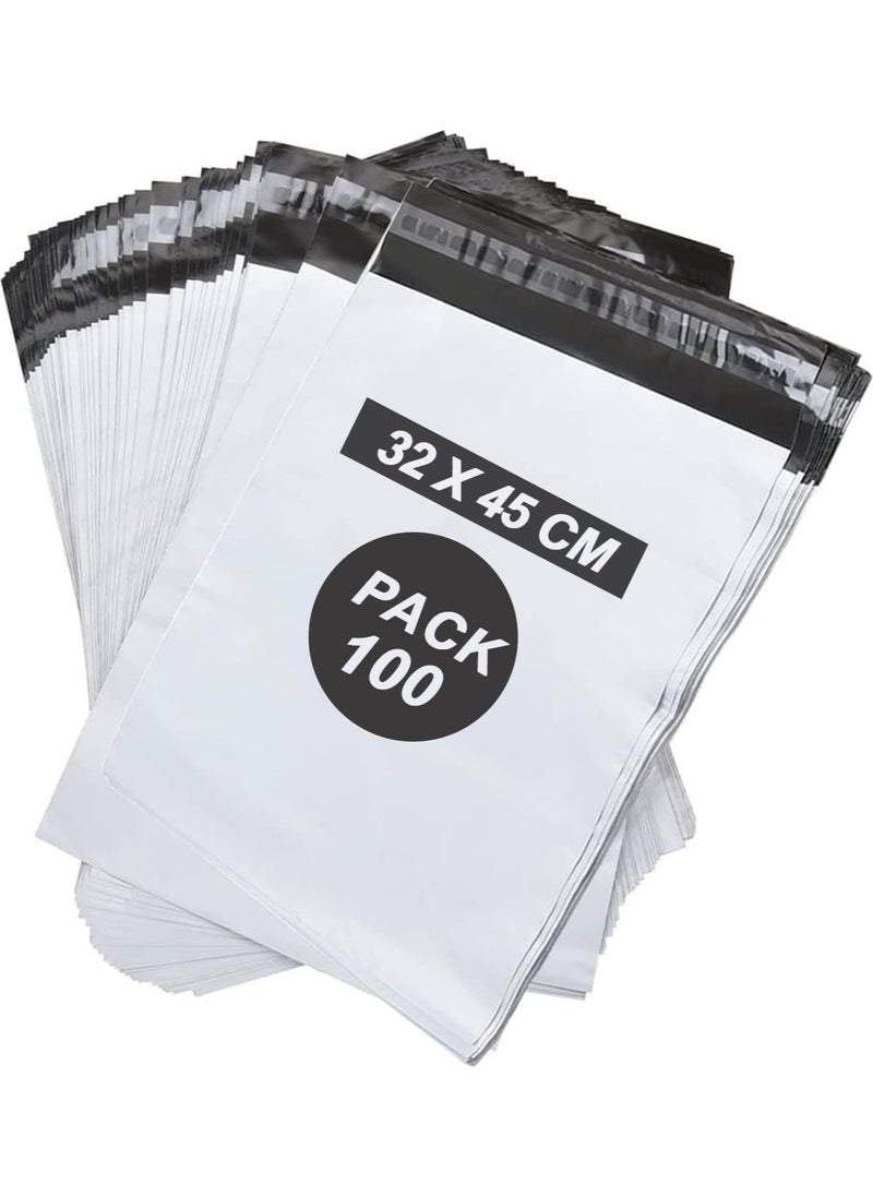 MARKQ White Poly Mailers Bag, 32 x 45 cm Adhesive Self-seal Shipping Bags, 100 Pack Envelopes for Packaging Delivery Posting Parcel Postals Clothes  - Image 1