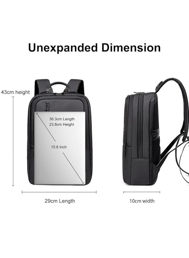 أركتيك هانتر حقيبة ظهر Arctic Hunter Slim للكمبيوتر المحمول للرجال والنساء خفيفة الوزن وقابلة للتمدد بسعة 18 لترًا ومقاومة للصدمات وجيب للكمبيوتر المحمول مقاس 15.6 بوصة ومقاومة للماء وحقيبة كمبيوتر مضغوطة للمكتب غير الرسمي اليومي والجامعة، باللون الأسود - Image 4