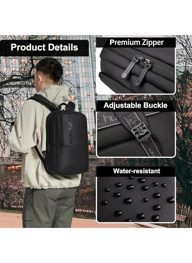 أركتيك هانتر حقيبة ظهر Arctic Hunter Slim للكمبيوتر المحمول للرجال والنساء خفيفة الوزن وقابلة للتمدد بسعة 18 لترًا ومقاومة للصدمات وجيب للكمبيوتر المحمول مقاس 15.6 بوصة ومقاومة للماء وحقيبة كمبيوتر مضغوطة للمكتب غير الرسمي اليومي والجامعة، باللون الأسود - Image 5
