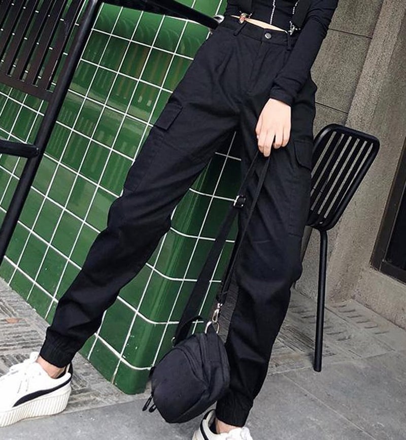 CaniBtr Cargo Pants Women Joggers with Flap Pockets High Waisted Slim Casual Hiking Active Sweatpants Combat Trousers(Black,XL) - Image 5