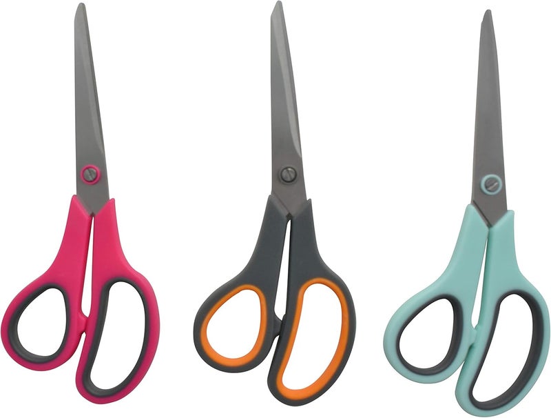 Westcott 8" Straight Stainless Steel Soft Handle Scissors, Assorted Colors, Pack of 3 - Image 2