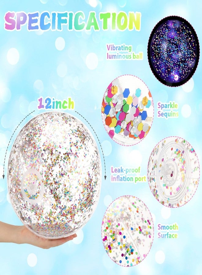 Vertintong 12 Pack 12 Inch Glow in The Dark LED Beach Ball Jumbo Confetti Glitters Inflatable Ball Swimming Pool Game for Party Pool Summer(Colorful) - Image 2