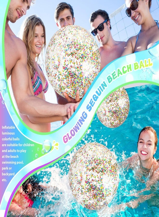 Vertintong 12 Pack 12 Inch Glow in The Dark LED Beach Ball Jumbo Confetti Glitters Inflatable Ball Swimming Pool Game for Party Pool Summer(Colorful) - Image 4