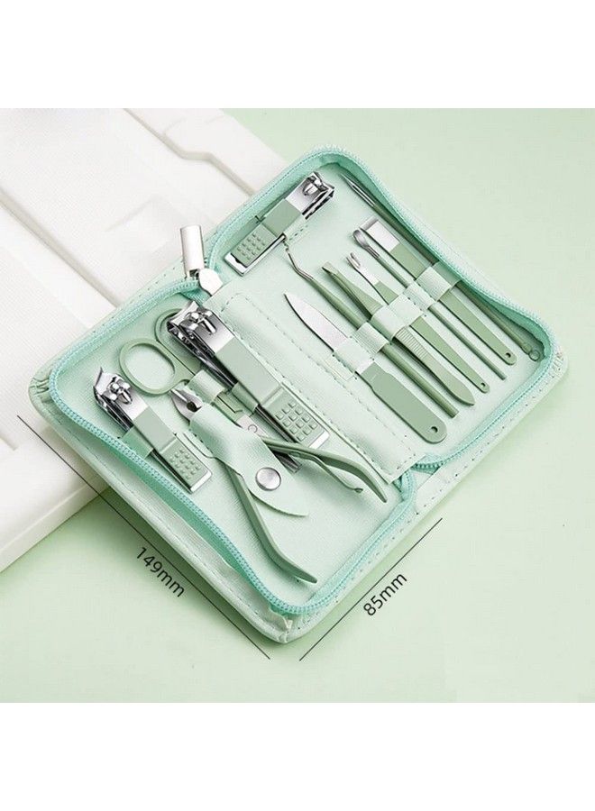 holika Professional Nail Clipper Pedicure Set，Manicure Set Personal Care Nail Clipper Kitnail Tools With Luxurious Travel Case Gifts For Men Women Family Friendgreen (12 Pieces) - Image 1