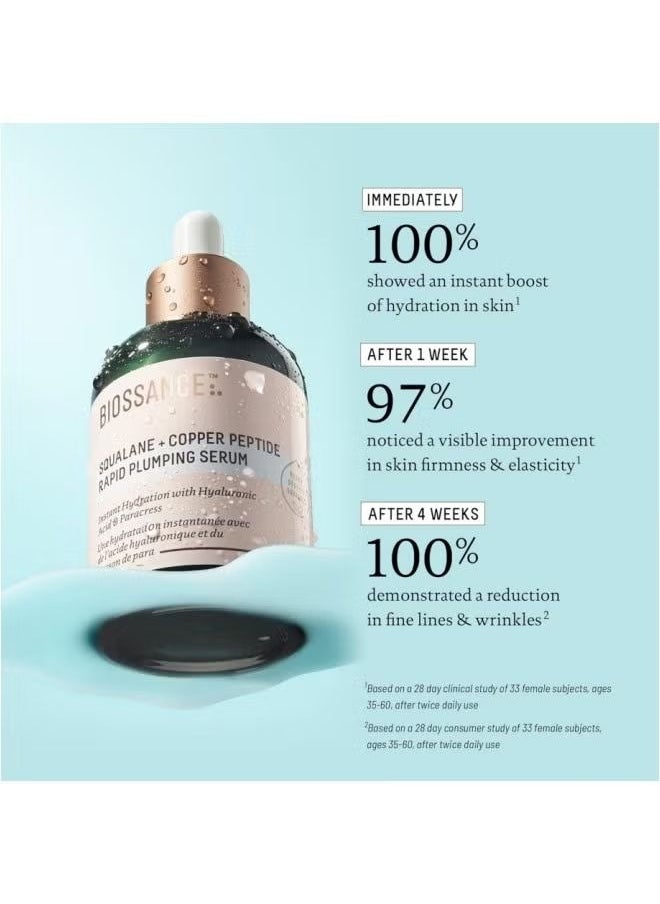 BIOSSANCE - Biossance Squalane + Copper Peptide Rapid Plumping Serum. Powerfully Hydrating Face Serum that Instantly Plumps and Firms with Collagen Boosting Copper Peptides (1.69 fl oz) - Image 1